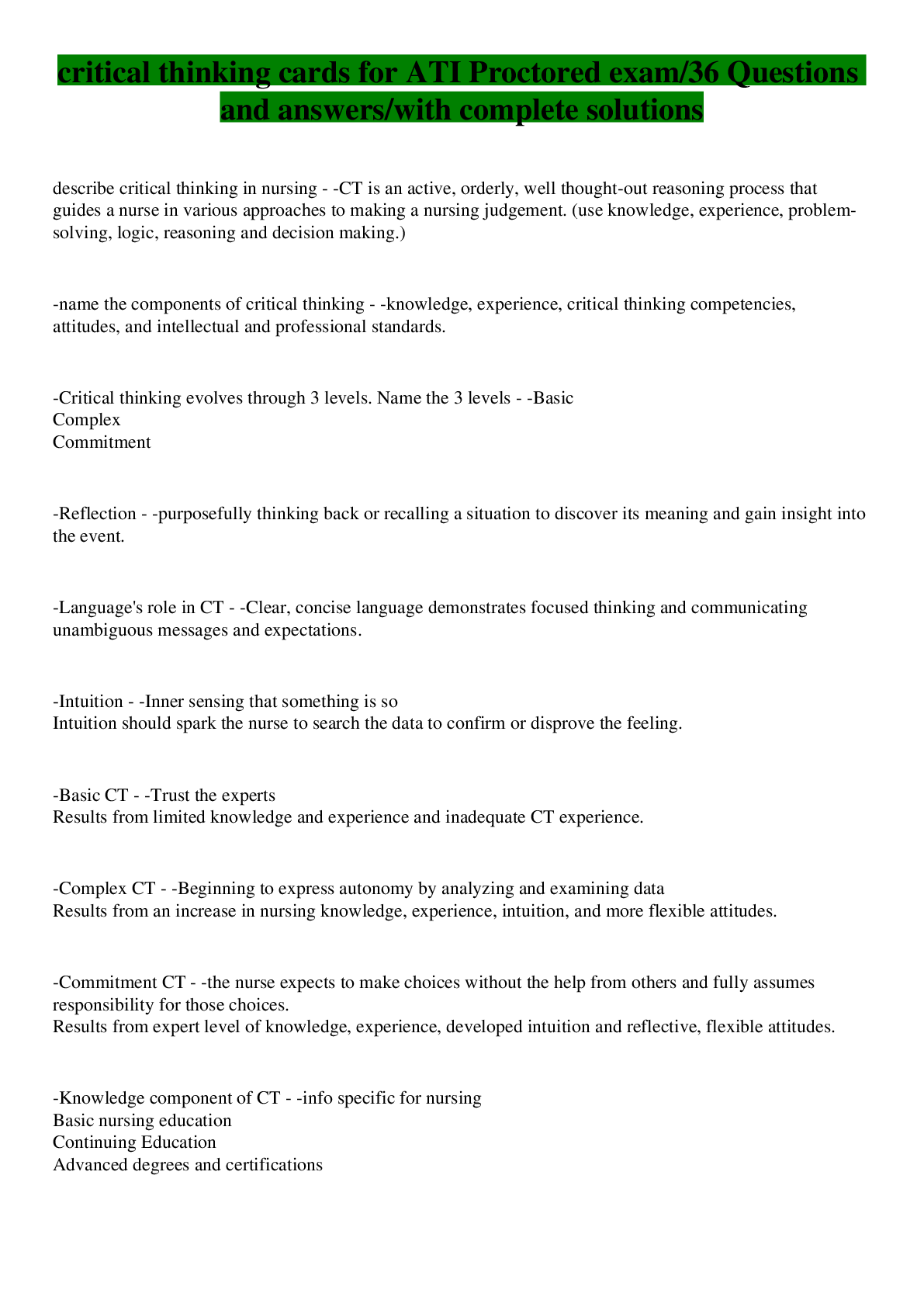 Preview image for Critical thinking cards for ATI Proctored exam 2022.